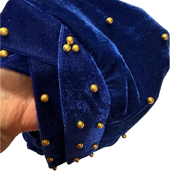 Blue Velvet Hat Ladies Beads Head Wrap Fashion Headscarf - Picture 5 of 5